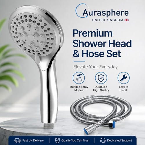Chrome shower head and hose - chrome,